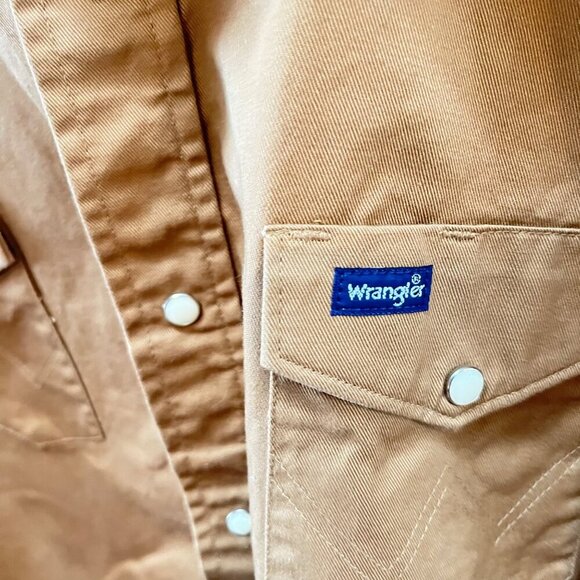 Vintage Men's Wrangler Heavy Canvas Cotton Pearl Snap Tan Button Front Shirt- Si - Picture 2 of 5